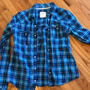 Hollister Ladies/girls Blue plaid shirt size M